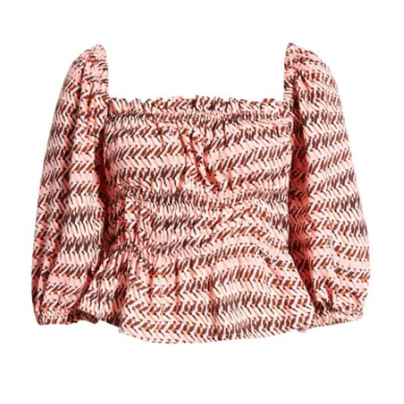 OPEN EDIT NORDSTROM ~ Geo Print Shirring Detail Square Neck Top STRETCHY M - Picture 10 of 10